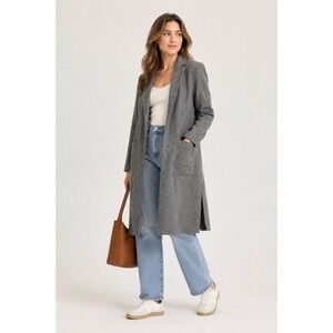 HM Womens Gray‎ Longline Open Front Coatigan Notched Lapel Size 2 Heather Gray